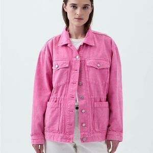 GAP Pink Cinched Denim Cargo Jean Jacket Button Front M
